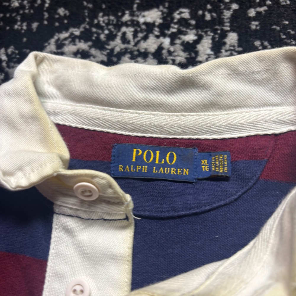 Polo Ralph Lauren Mens Rugby Shirt XL Long Sleeve Striped Navy Burgundy Yellow - Picture 3 of 5